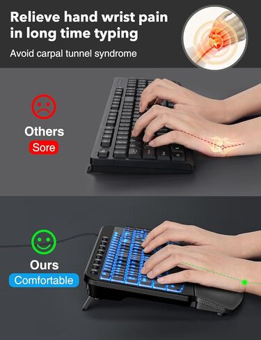 SABLUTE Ergonomic Keyboard, USB Wired with Cushioned Wrist & Palm Rest, 7-Color Backlit Adjustable Brightness for Windows, macOS, Desktop, Laptop & PC in Kuwait