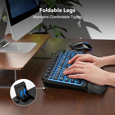 SABLUTE Ergonomic Keyboard, USB Wired with Cushioned Wrist & Palm Rest, 7-Color Backlit Adjustable Brightness for Windows, macOS, Desktop, Laptop & PC in Kuwait