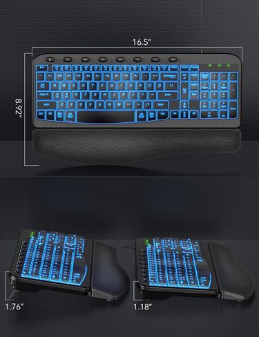 SABLUTE Ergonomic Keyboard, USB Wired with Cushioned Wrist & Palm Rest, 7-Color Backlit Adjustable Brightness for Windows, macOS, Desktop, Laptop & PC in Kuwait