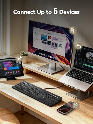 TECKNET Bluetooth Wireless Rechargeable Keyboard with BT5.0, 2.4G & Wired in Kuwait