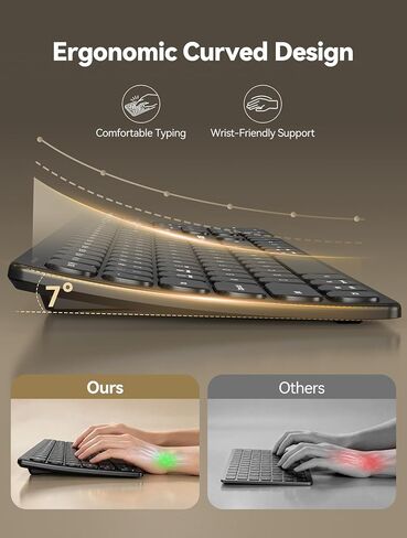 TECKNET Bluetooth Wireless Rechargeable Keyboard with BT5.0, 2.4G & Wired in Kuwait