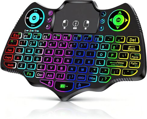 Mini Wireless Keyboard with Touchpad, Dual Mode Bluetooth 5.0 & 2.4GHz Backlit Handheld Keyboard, Ergonomic Remote Control for Smart TV, Android TV Box, HTPC, PC, Projector, PS4, RGB Lighting in Saudi Arabia