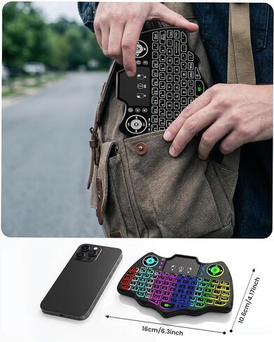 Mini Wireless Keyboard with Touchpad, Dual Mode Bluetooth 5.0 & 2.4GHz Backlit Handheld Keyboard, Ergonomic Remote Control for Smart TV, Android TV Box, HTPC, PC, Projector, PS4, RGB Lighting in Saudi Arabia