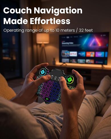Mini Wireless Keyboard with Touchpad, Dual Mode Bluetooth 5.0 & 2.4GHz Backlit Handheld Keyboard, Ergonomic Remote Control for Smart TV, Android TV Box, HTPC, PC, Projector, PS4, RGB Lighting in Saudi Arabia