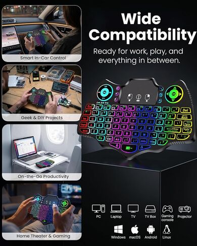 Mini Wireless Keyboard with Touchpad, Dual Mode Bluetooth 5.0 & 2.4GHz Backlit Handheld Keyboard, Ergonomic Remote Control for Smart TV, Android TV Box, HTPC, PC, Projector, PS4, RGB Lighting in Saudi Arabia