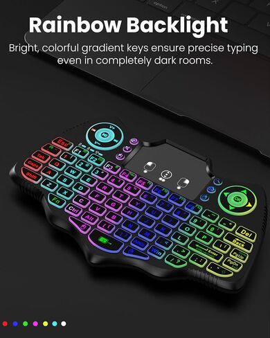 Mini Wireless Keyboard with Touchpad, Dual Mode Bluetooth 5.0 & 2.4GHz Backlit Handheld Keyboard, Ergonomic Remote Control for Smart TV, Android TV Box, HTPC, PC, Projector, PS4, RGB Lighting in Saudi Arabia