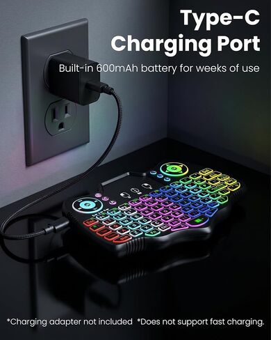 Mini Wireless Keyboard with Touchpad, Dual Mode Bluetooth 5.0 & 2.4GHz Backlit Handheld Keyboard, Ergonomic Remote Control for Smart TV, Android TV Box, HTPC, PC, Projector, PS4, RGB Lighting in Saudi Arabia