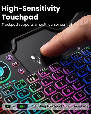 Mini Wireless Keyboard with Touchpad, Dual Mode Bluetooth 5.0 & 2.4GHz Backlit Handheld Keyboard, Ergonomic Remote Control for Smart TV, Android TV Box, HTPC, PC, Projector, PS4, RGB Lighting in Saudi Arabia