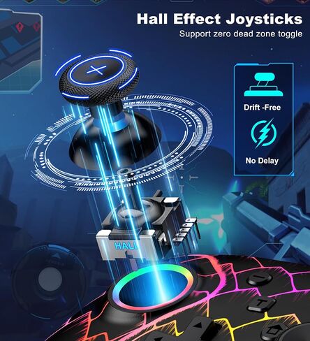 Wireless PC Controller, Bluetooth Controller, with Hall Effect Joysticks & Triggers, No Dead Zone, No Stick Drift, Controller for PC, Switch, iOS and Android, Cool Dynamic Light, 1000mAh Battery in Kuwait