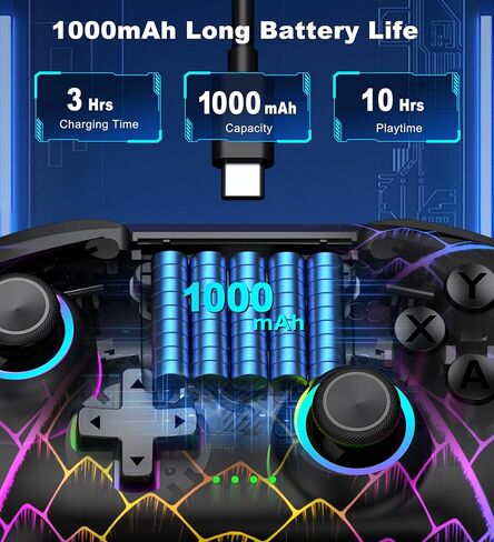 Wireless PC Controller, Bluetooth Controller, with Hall Effect Joysticks & Triggers, No Dead Zone, No Stick Drift, Controller for PC, Switch, iOS and Android, Cool Dynamic Light, 1000mAh Battery in Kuwait