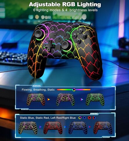 Wireless PC Controller, Bluetooth Controller, with Hall Effect Joysticks & Triggers, No Dead Zone, No Stick Drift, Controller for PC, Switch, iOS and Android, Cool Dynamic Light, 1000mAh Battery in Kuwait