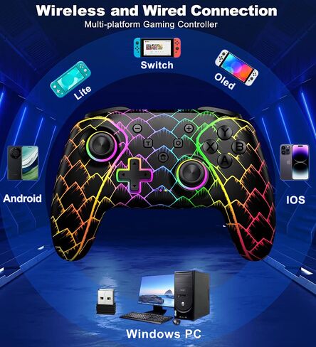 Wireless PC Controller, Bluetooth Controller, with Hall Effect Joysticks & Triggers, No Dead Zone, No Stick Drift, Controller for PC, Switch, iOS and Android, Cool Dynamic Light, 1000mAh Battery in Kuwait