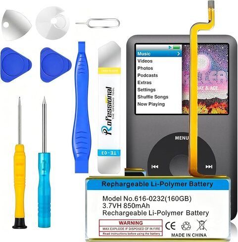Upgraded Replacement Battery for 616-0232【850mAh】 Battery Compatible with iPod Classic 5th - 7th Generation Video A1136 A1238 6th 80GB 6.5th 120GB 7th 160GB 5th 30GB with Repair Tool Kit in Kuwait