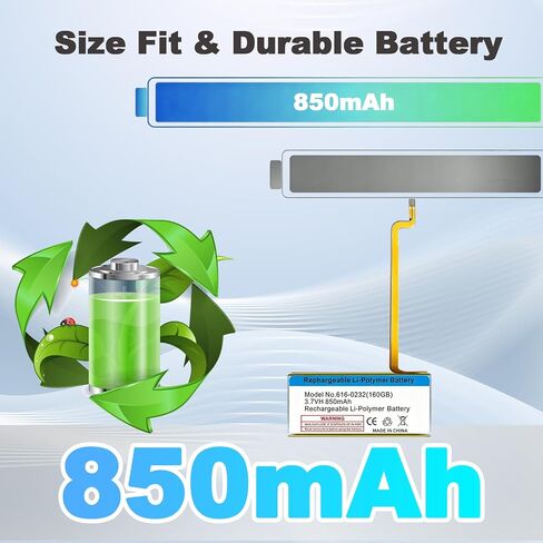 Upgraded Replacement Battery for 616-0232【850mAh】 Battery Compatible with iPod Classic 5th - 7th Generation Video A1136 A1238 6th 80GB 6.5th 120GB 7th 160GB 5th 30GB with Repair Tool Kit in Kuwait