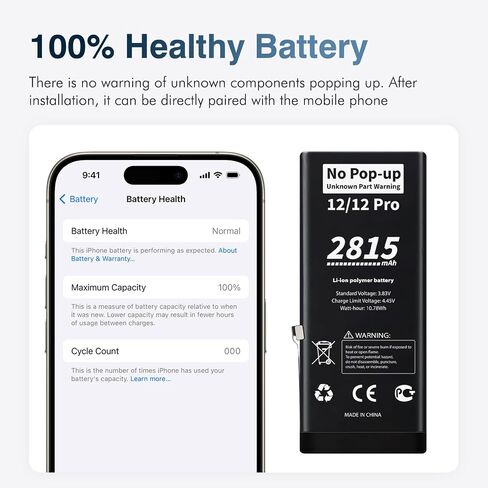 for iPhone 12/12 Pro Battery Rated 2815mAh No Pop-up in Kuwait