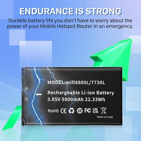Mifi 8800L Battery, New Upgraded (5800mAh) Replacement Battery for Novatel Verizon Jetpack MiFi 8800L/ 7730L Mobile Hotspot, P/N: 40123117 in Kuwait