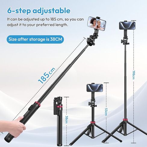 Ulanzi MT-78 Extendable Phone Tripod, 72.83" Selfie Stick Camera Stand in Kuwait