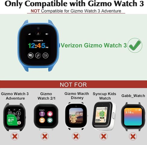 3-Pack Case Compatible for Gizmo Watch 3 Screen Protector, Tempered Glass Bumper Cover, Only Compatible with Verizon Gizmo Watch 3 (Black+Black+Black) in Kuwait