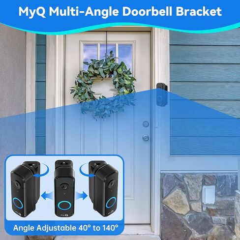 Adjustable Doorbell Mount for myQ Video Doorbell, 40°-140° Left/Right Swivel, Wide Viewing Angle Mounting Bracket for Home/Apartment - Black in Saudi Arabia