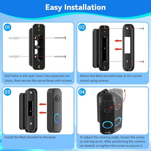 Adjustable Doorbell Mount for myQ Video Doorbell, 40°-140° Left/Right Swivel, Wide Viewing Angle Mounting Bracket for Home/Apartment - Black in Saudi Arabia