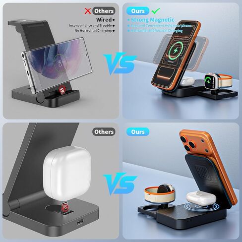 3 in 1 Magnetic Wireless Charger iPhone Charging Station,25W Mag-Safe Charger for iPhone with 35W USBC Fast Charging Block iPhone 6FT USBC-C Woven Cord for iPhone 17/16/15 Pro/Pro Max/14/13/12/AirPods in Kuwait