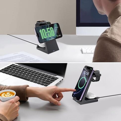 25W Magnetic Wireless Charging Stand for Mag-Safe, 3 in 1 Fast Wireless Charger Station for iPhone 17 Pro Max/17 Air/16 Pro/16 Plus/15/14/13/12 mini,Air Pods,Apple Watch in Kuwait
