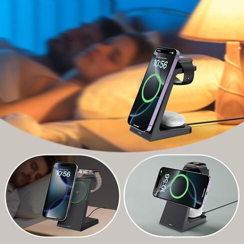 25W Magnetic Wireless Charging Stand for Mag-Safe, 3 in 1 Fast Wireless Charger Station for iPhone 17 Pro Max/17 Air/16 Pro/16 Plus/15/14/13/12 mini,Air Pods,Apple Watch in Kuwait