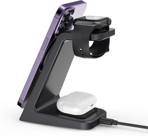 25W Magnetic Wireless Charging Stand for Mag-Safe, 3 in 1 Fast Wireless Charger Station for iPhone 17 Pro Max/17 Air/16 Pro/16 Plus/15/14/13/12 mini,Air Pods,Apple Watch in Kuwait