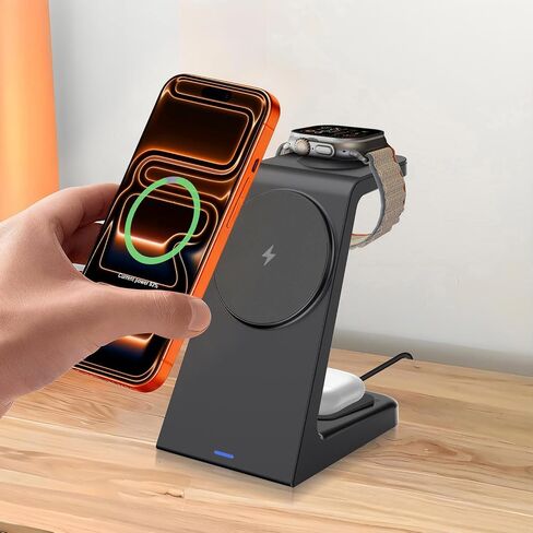 25W Magnetic Wireless Charging Stand for Mag-Safe, 3 in 1 Fast Wireless Charger Station for iPhone 17 Pro Max/17 Air/16 Pro/16 Plus/15/14/13/12 mini,Air Pods,Apple Watch in Kuwait