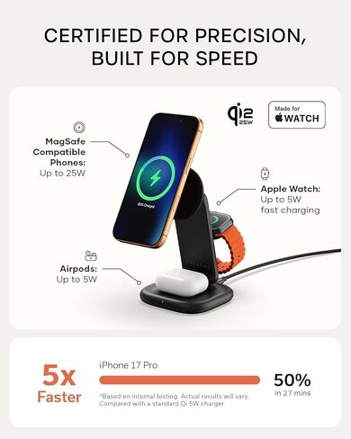 Satechi 3-in-1 Qi2 Foldable Stand, Wireless Charging Station, Space Black in Kuwait