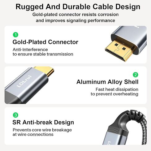ZeroneTeck USB C to HDMI Cable 4K@60Hz Thunderbolt 3/4 Braided 16.4ft in Kuwait