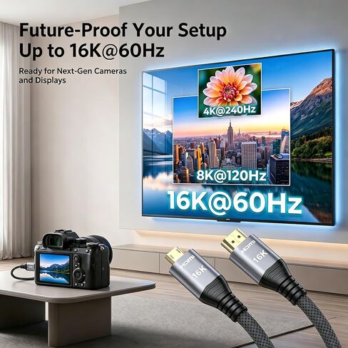 Micro HDMI to HDMI 2.2 Cable 96Gbps 6.6FT for Pi 4/5, Camera, Soundbar in Kuwait