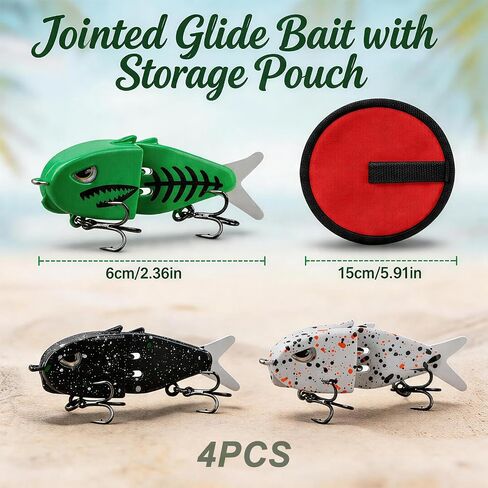 3-Pack Glide Bait with Tackle Bag, Premium Glide Bait Baits Set for Bass and Saltwater Fishing, Realistic Action, Design for Outdoor Anglers in Saudi Arabia