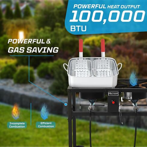 36QT Outdoor Propane Deep Fryer with Rolling Cart, Dual Burners, 100,000BTU in Kuwait