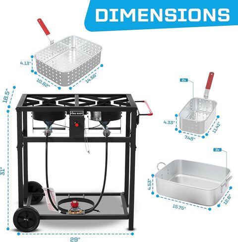 36QT Outdoor Propane Deep Fryer with Rolling Cart, Dual Burners, 100,000BTU in Kuwait