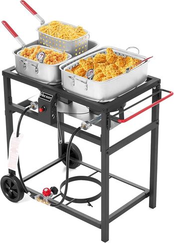 36QT Outdoor Propane Deep Fryer with Rolling Cart, Dual Burners, 100,000BTU in Kuwait