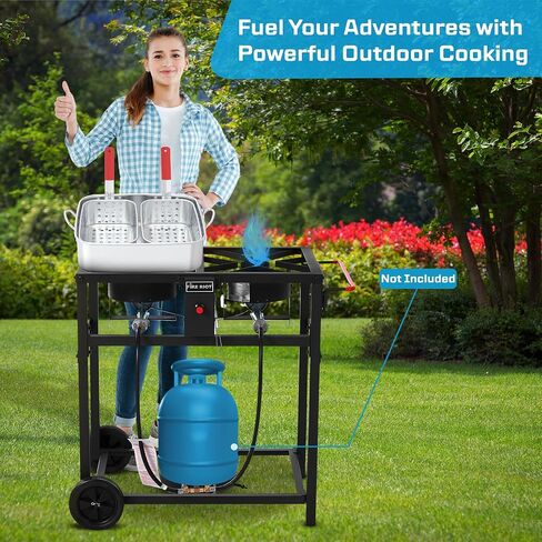 36QT Outdoor Propane Deep Fryer with Rolling Cart, Dual Burners, 100,000BTU in Kuwait
