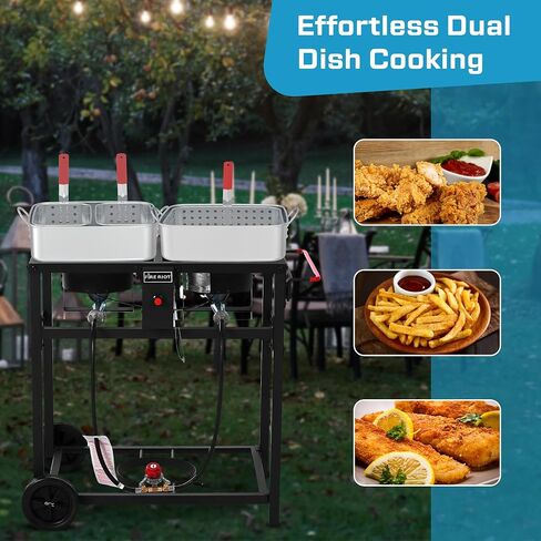 36QT Outdoor Propane Deep Fryer with Rolling Cart, Dual Burners, 100,000BTU in Kuwait