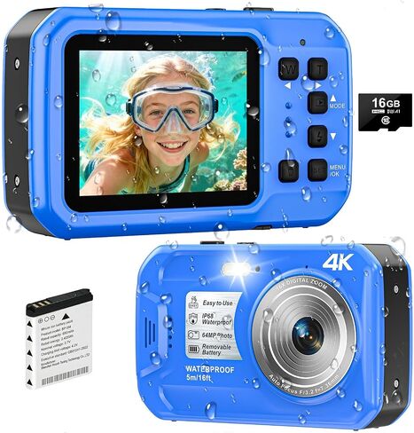4K Underwater Camera, 64MP 16FT Waterproof Camera w/16GB Card in Kuwait
