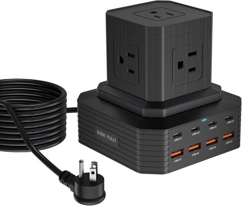 Charging Station (100W), 17-in-1 USB C Power Strip with Surge Protection, 6.6Ft Extension Cord, 4 USB C and 4 USB A Ports, 9 AC Outlets for Home Office Dorm Room in Kuwait