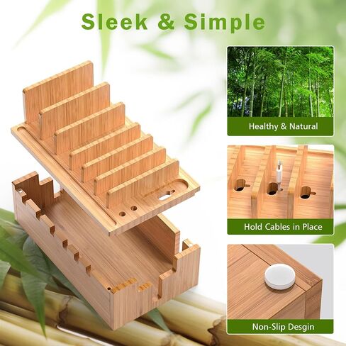 Pezin & Hulin Bamboo Charging Station with 5-Port USB & 5 Cables in Kuwait