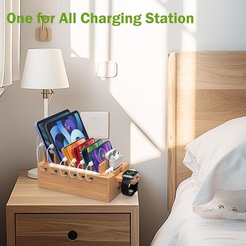 Pezin & Hulin Bamboo Charging Station with 5-Port USB & 5 Cables in Kuwait