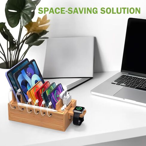 Pezin & Hulin Bamboo Charging Station with 5-Port USB & 5 Cables in Kuwait