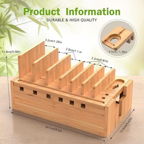 Pezin & Hulin Bamboo Charging Station with 5-Port USB & 5 Cables in Kuwait
