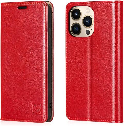 Belemay Compatible with iPhone 15 Pro Case Wallet-Genuine Leather-RFID Blocking Card Holders-Shockproof TPU Shell-Kickstand-Durable Flip Cover-Book Folding Phone Case Women Men (6.1-inch) Brown in Kuwait