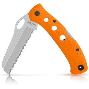 Maxam 5" Rescue Knife - Rust-Proof German Stainless Steel Serrated Blade with High-Visibility Orange Handle, Reversible Pocket Clip, Lanyard Hole in Saudi Arabia