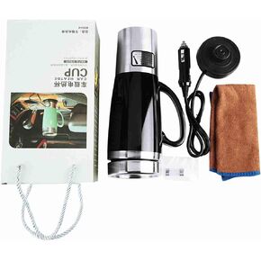 12V Electric Insulated Car Boiler for Hot Coffee, Tea, Quick Warm Travel Mug for Driver, Businessman, Food Grade Plastic Stainless Steel, 450 ml, Black (Black) in Kuwait