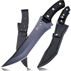 WPKOPYA Fixed Blade Hunting Knife 15.8" Full Tang 440C Steel, 5mm Thick Blade with Nylon Fiber Handle and Leather Sheath for Camping, Survival, Outdoor Use in Kuwait