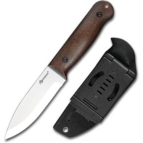 DC53 Steel Scandi Grind Hunting Fixed Blade Knife With Sheath Micarta Handle Knives for EDC Outdoor Camping Survival Tactical Fishing knife (Black Stone Wash) in Kuwait