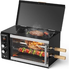 AMZCHEF Electric Rotisserie Grill with 2-in-1 Cooking Mode,34QT Rotisserie Oven with 360° Auto-Rotating Heating, Dual Skewers, Grilling Rack, Countertop Grill for Home, Restaurant, Kitchen Parties in Kuwait